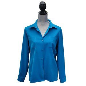 Petite Sophisticate Moleskin LS Button Front Blouse | Like New | MP | Turquoise